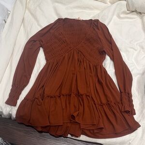 Altar'd State Asymmetrical Dress in Rust Brown